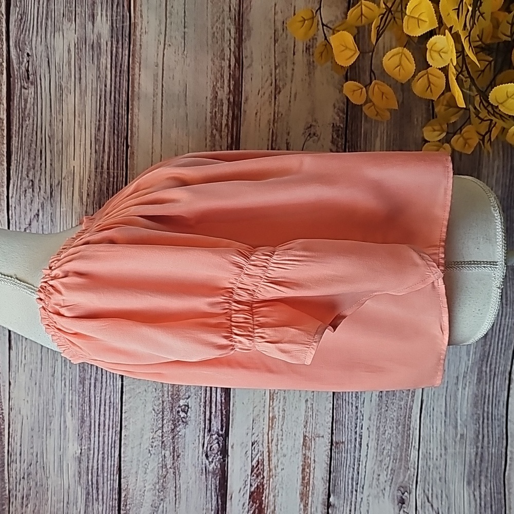 NOBLE U MELON OFF THE SHOULDER 3/4 ASYMMETRICAL SLEEVE BABYDOLL CROP TOP - Picture 4 of 12